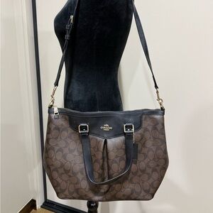 Coach F34614 Peyton Brown Signature Pleated Tote Satchel Handbag Purse